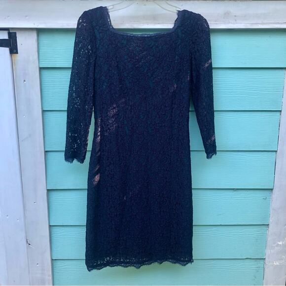 Adrianna Papell size 4 Lace Overlay Navy & Green Exposed Zip HOCO Cocktail Dress - Picture 3 of 16